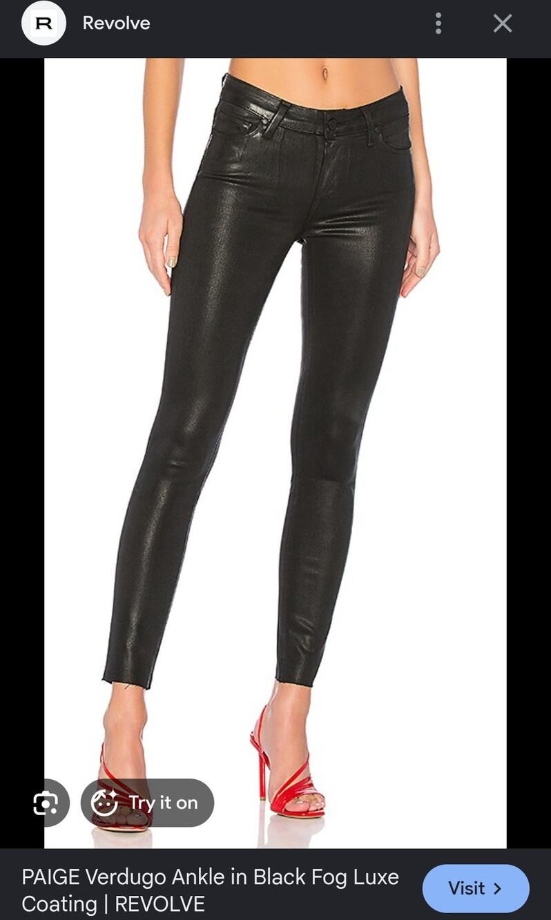 PAIGE Verdugo Ankle Black Fog Luxe Coated Skinny Jeans Size 29 Moto Edgy